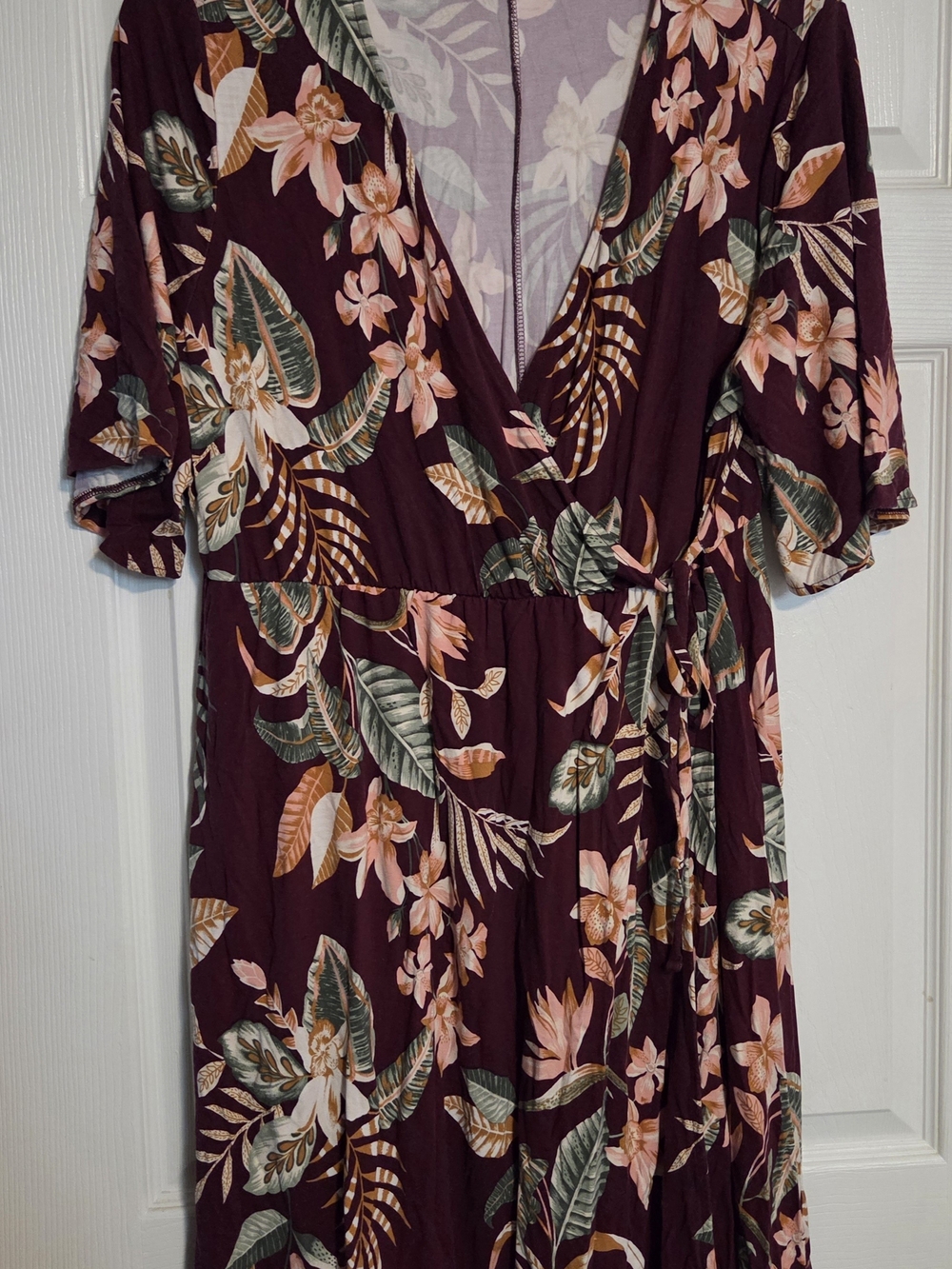 Old Navy Burgundy Floral Wrap Midi Dress